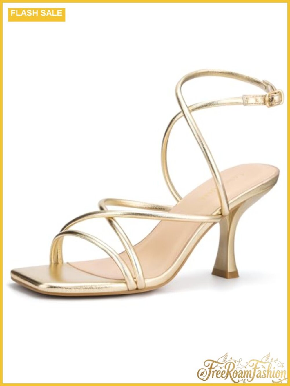 Square Toe Strappy Lace Up Heeled Sandals Ankle Buckle Kitten Heel